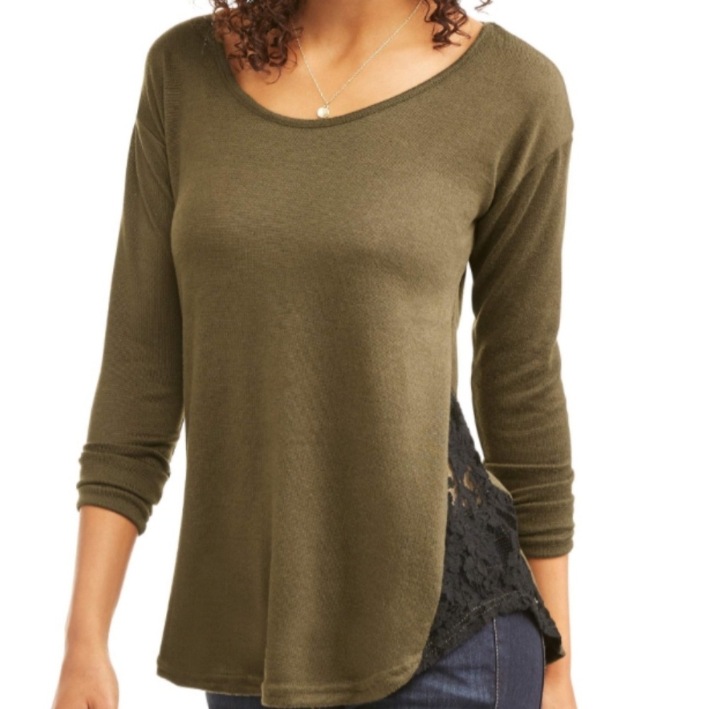 women's long sleeve textured knit lace T-shirt M